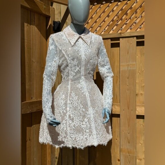 🆕 BRONX & BANCO 🧿 NWOT Adelaide White Lace Bridal Mini Dress, Sz S US 4 - Picture 10 of 16